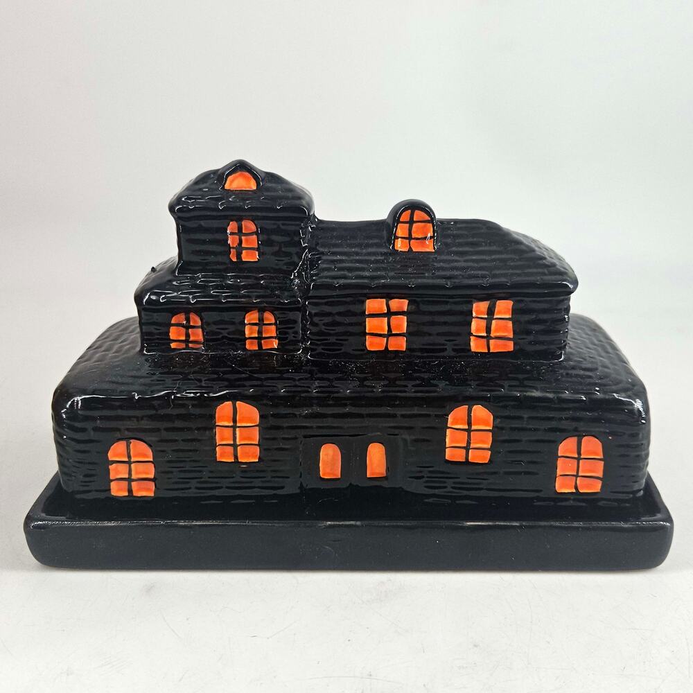 Halloween Haunted House Full Moon Covered Butter Dish Decor